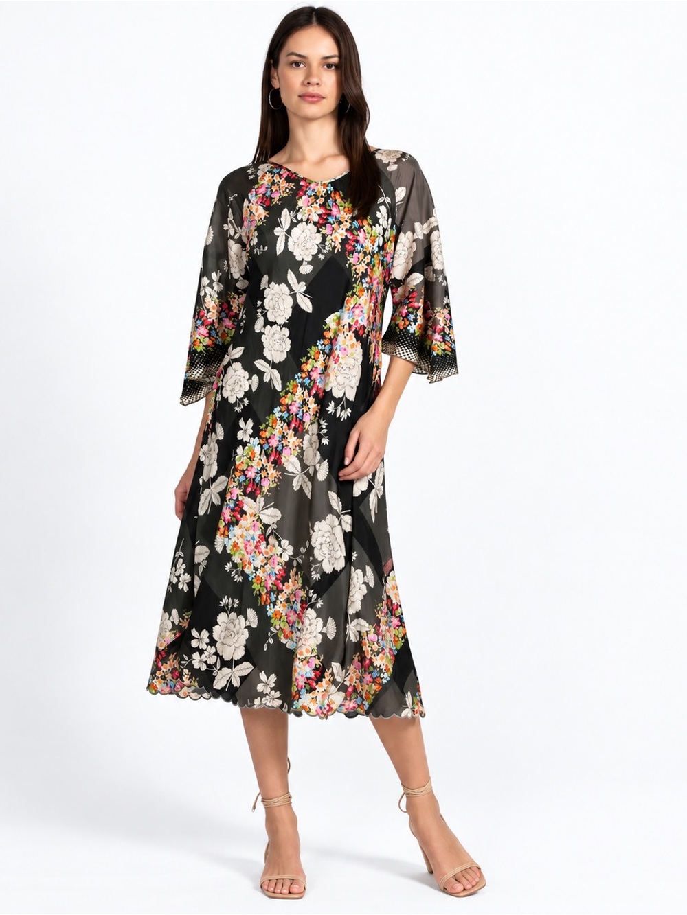 NWT Johnny Was Redland Raluca 100% Silk Floral Midi Dress XL